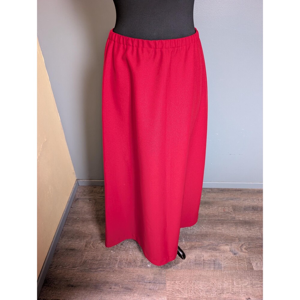 70s Red Maxi Skirt; Vintage Polyester Long Skirt